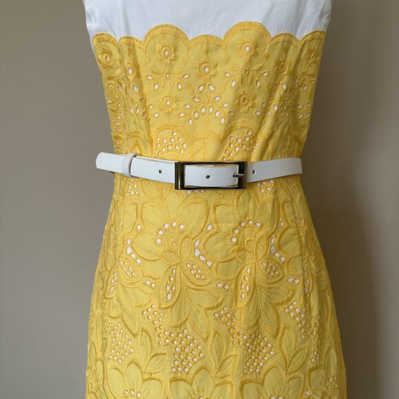 NWT Antonio Melani Yellow Eyelet Dress Women 6 Belted Sleeveless Embroidered “Ca - Picture 6 of 10